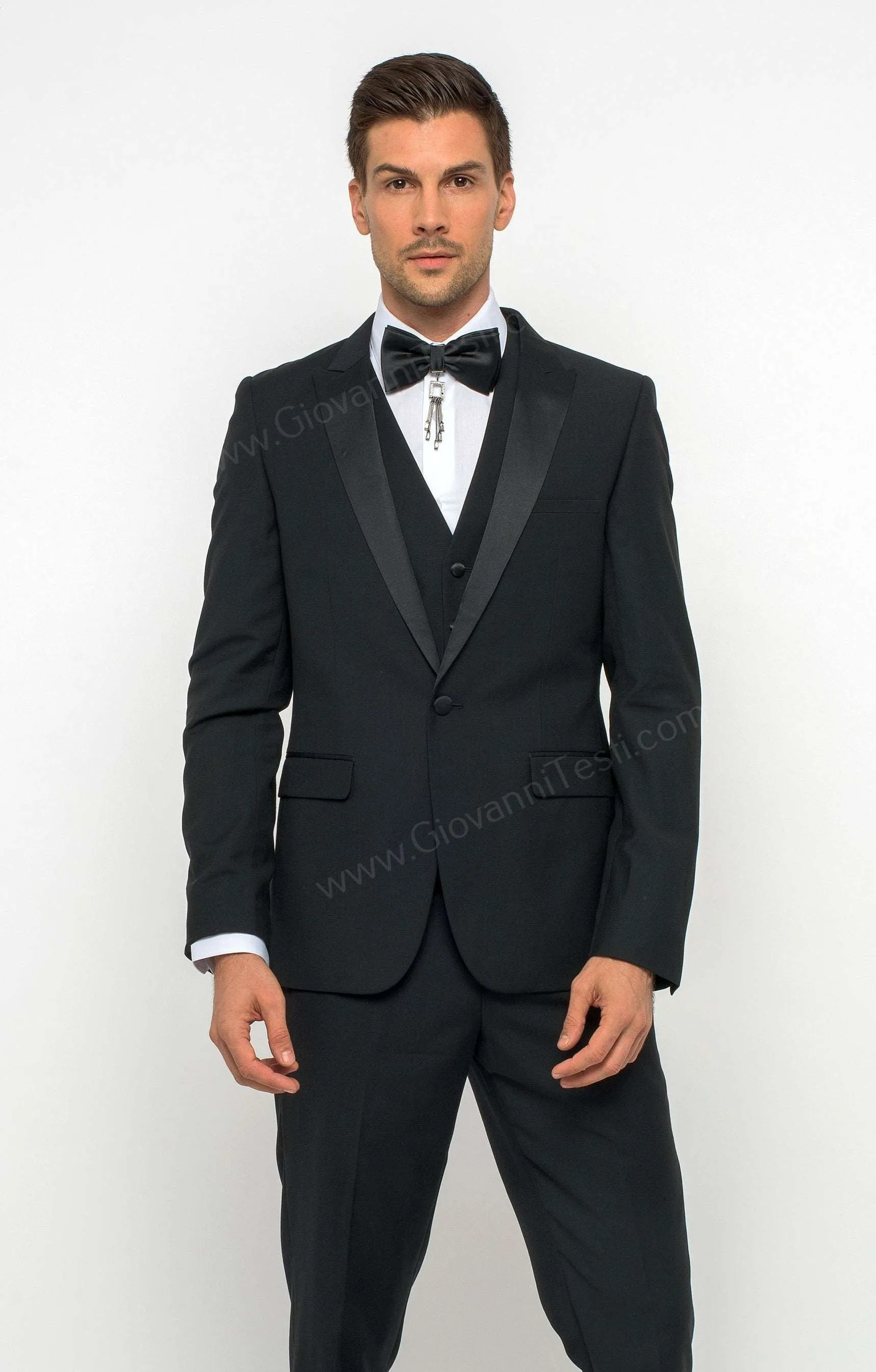 1 Button Peak Lapel Slim Fit Black Tuxedo FF1PX V-1230