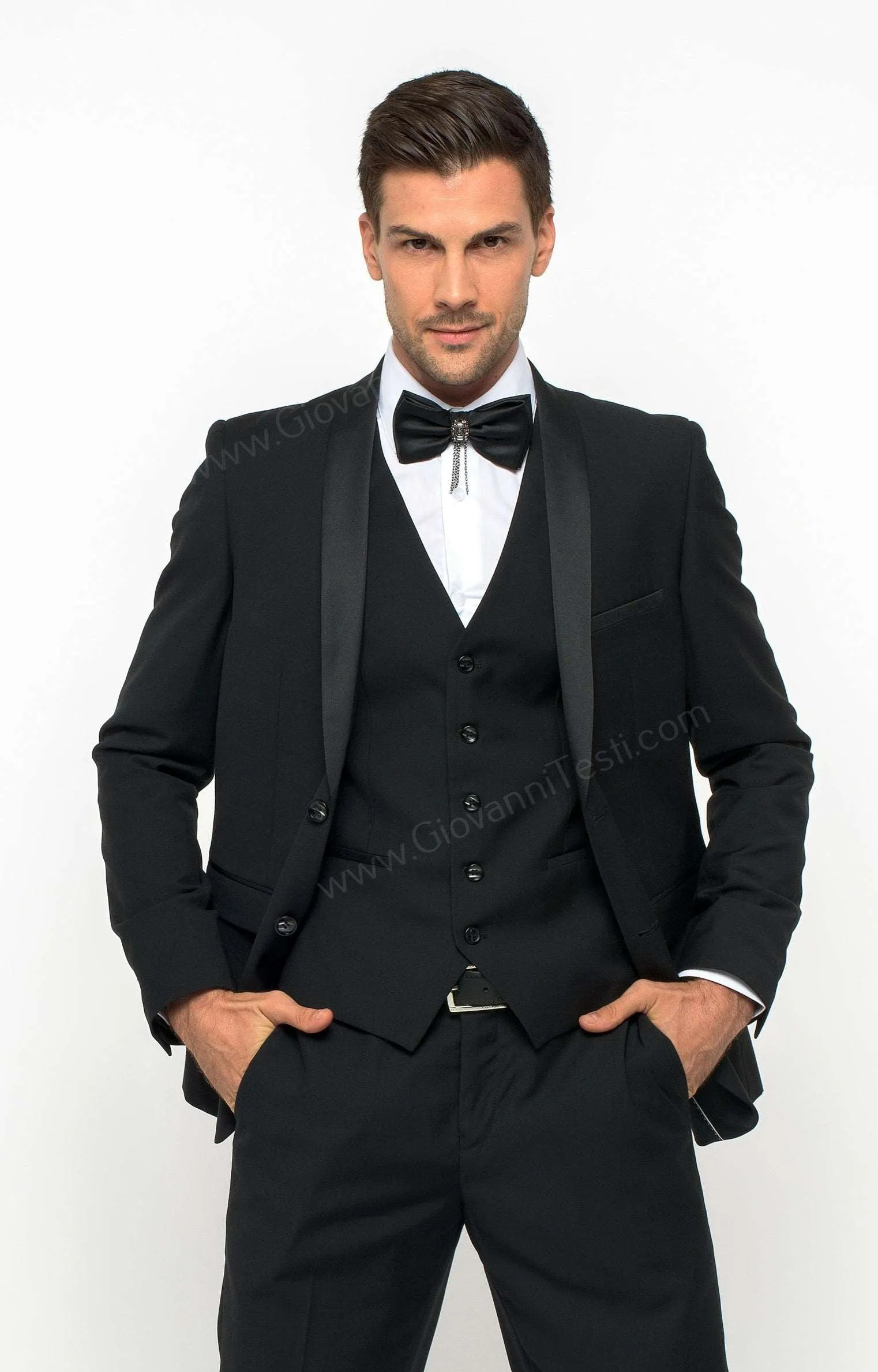 2 Button Black Slim Fit Suit with Shawl Lapel FF2SSX V-1230