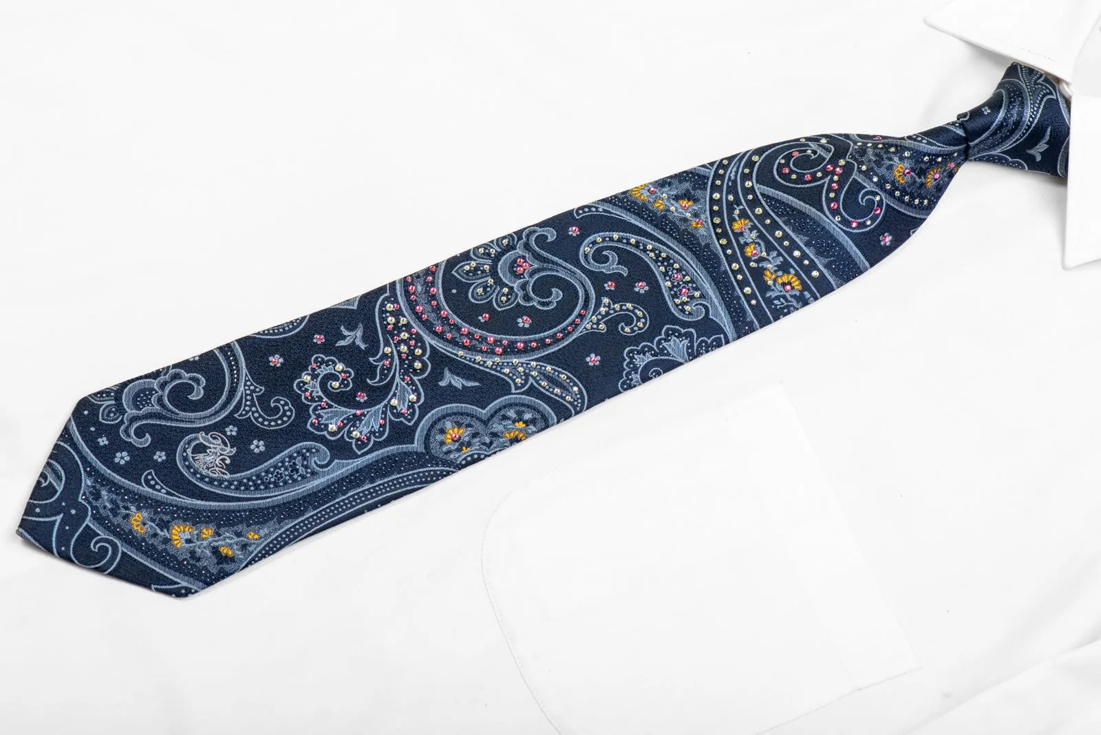 Anthemion Paisley On Blue Rhinestone Necktie