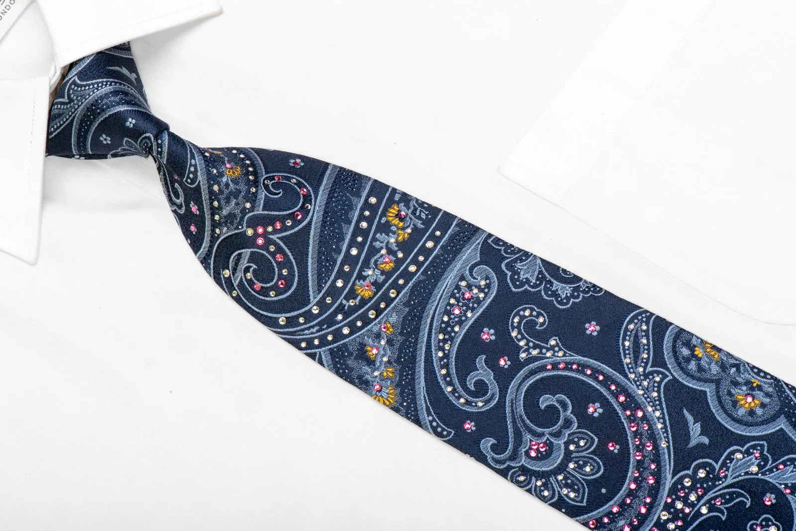 Anthemion Paisley On Blue Rhinestone Necktie