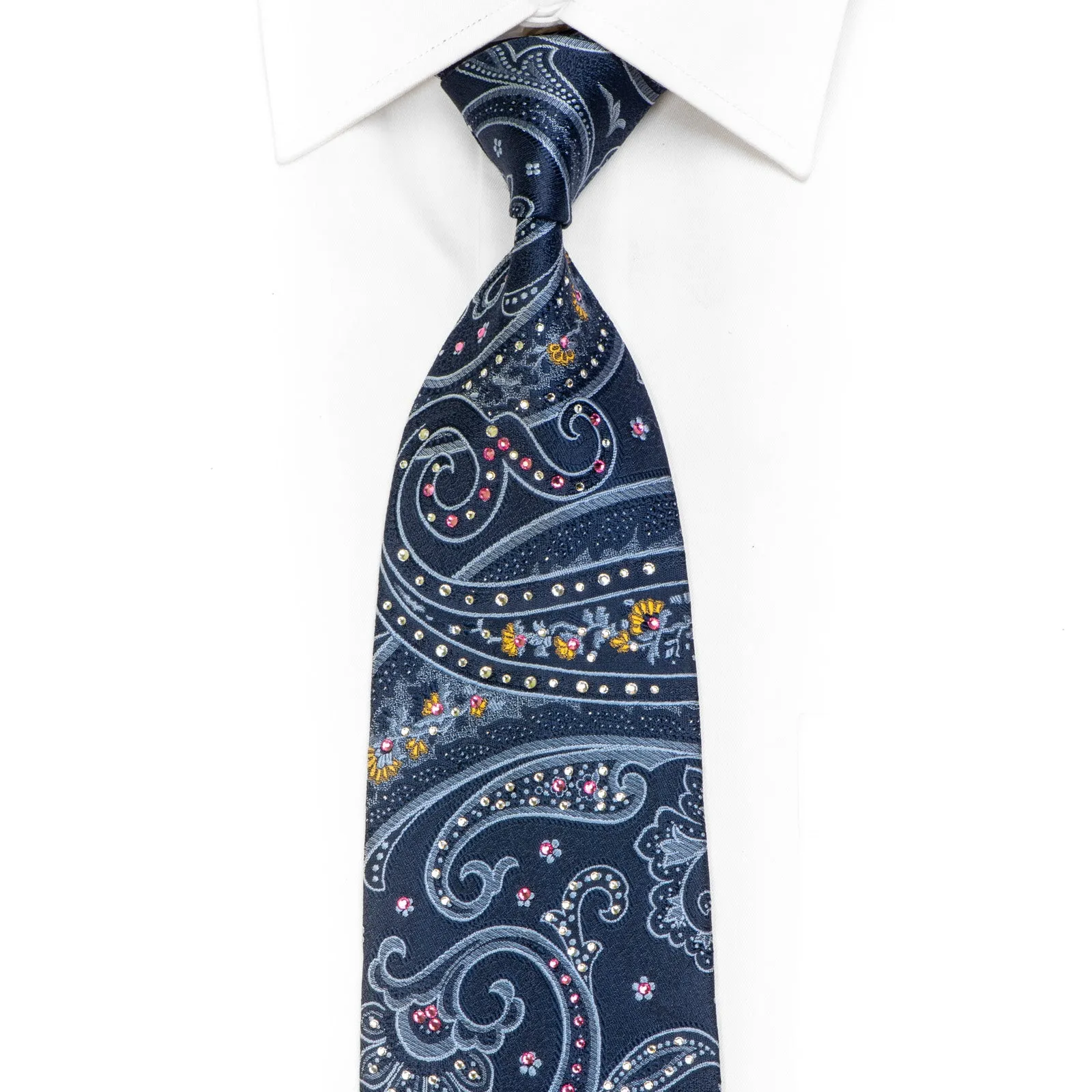 Anthemion Paisley On Blue Rhinestone Necktie