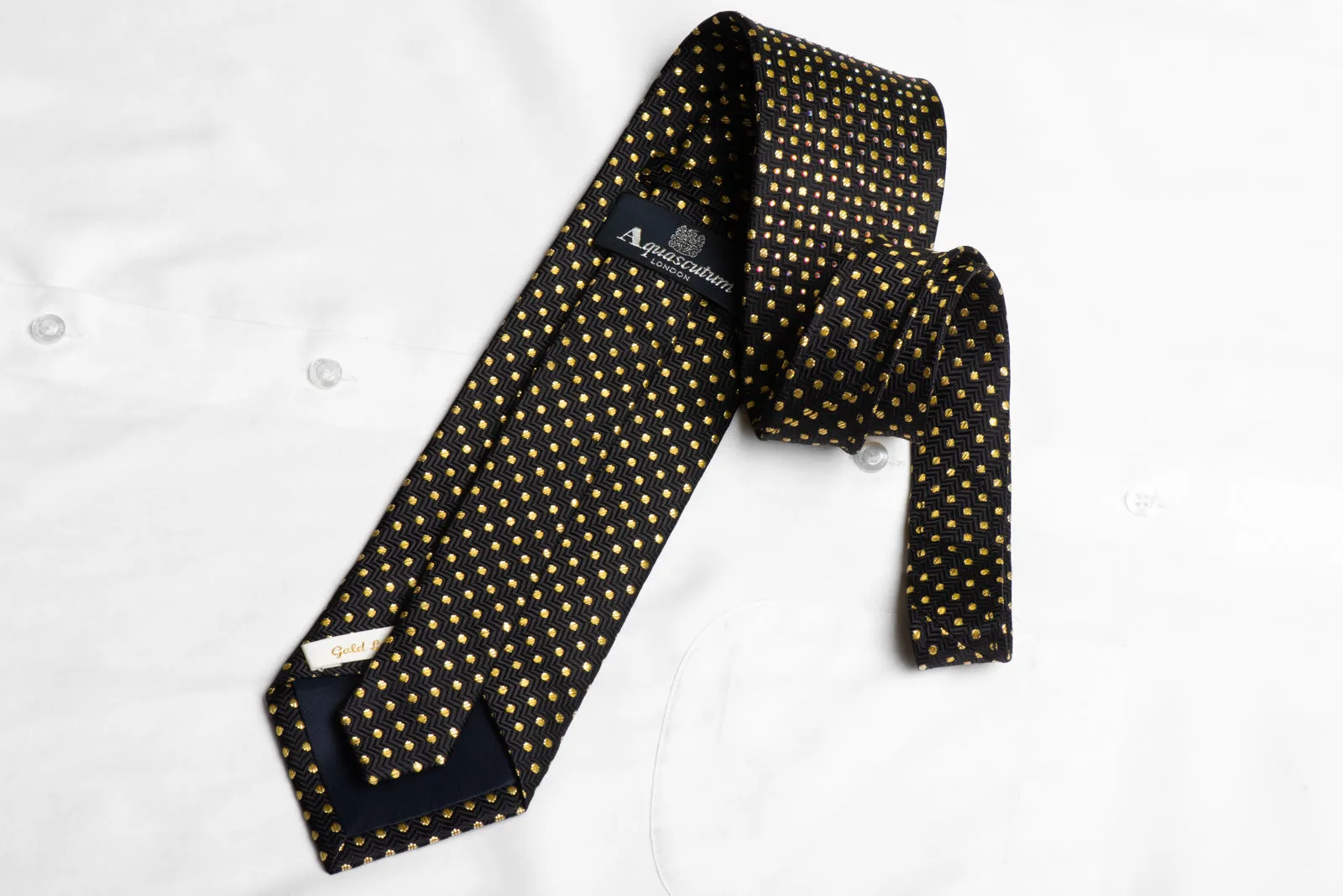 Aquascutum Black Rhinestone Silk Necktie With Gold Sparkles