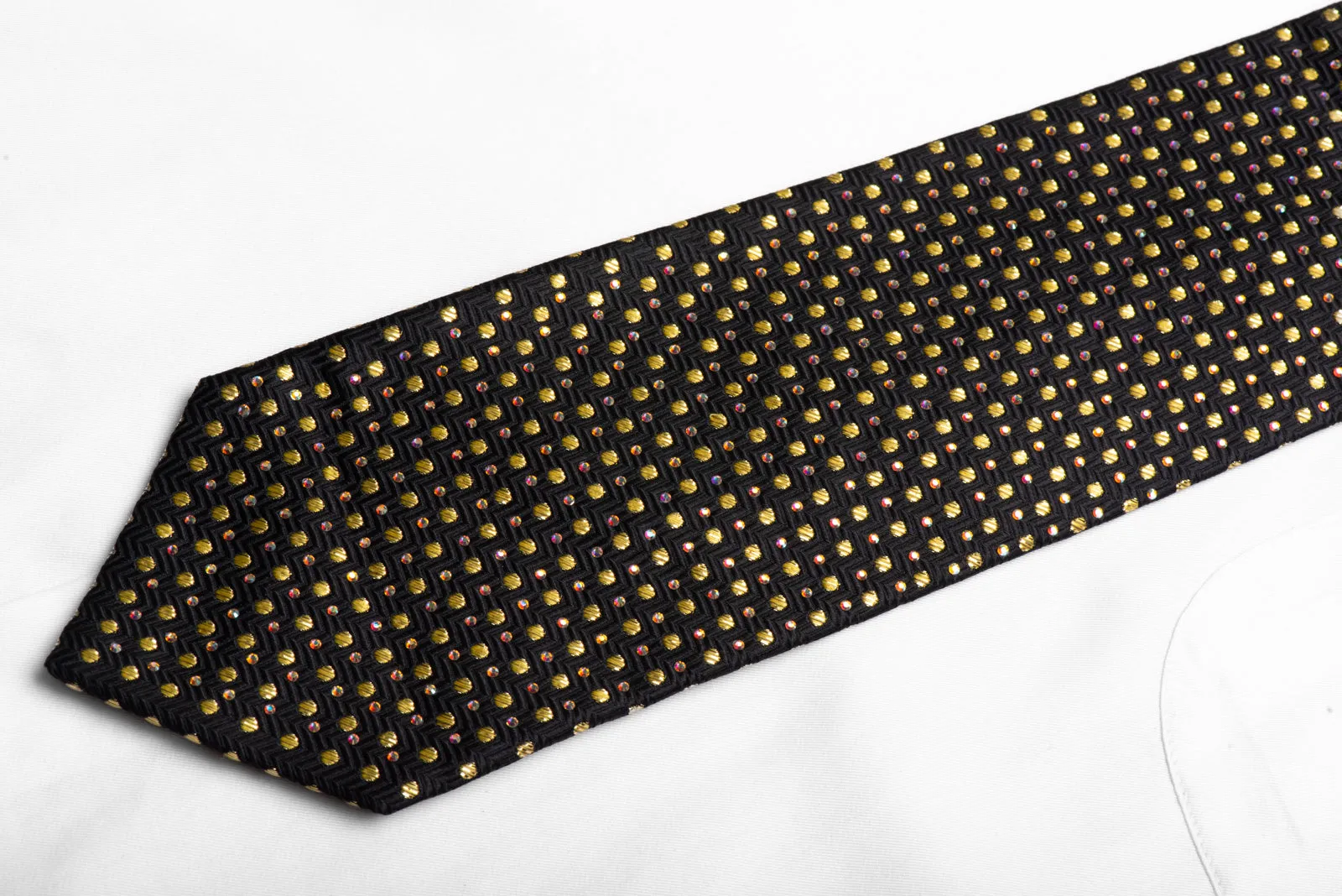 Aquascutum Black Rhinestone Silk Necktie With Gold Sparkles