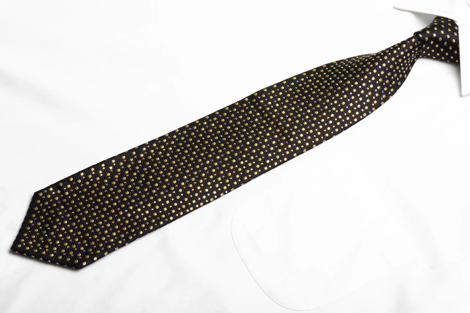 Aquascutum Black Rhinestone Silk Necktie With Gold Sparkles