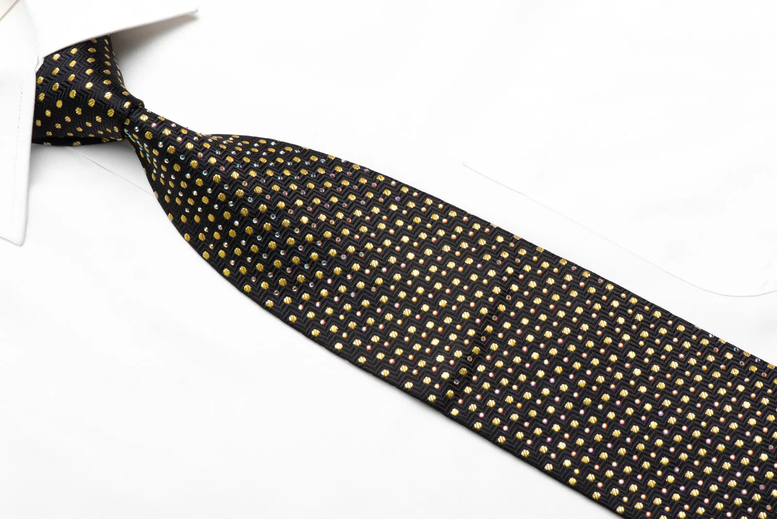 Aquascutum Black Rhinestone Silk Necktie With Gold Sparkles