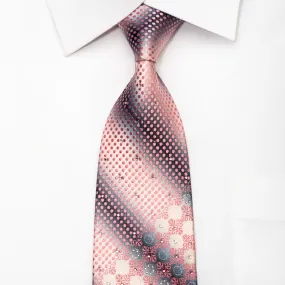 Aquascutum Men's Silk Necktie Pink Cartouche & Dots On Silver Sparkling With Rhinestones