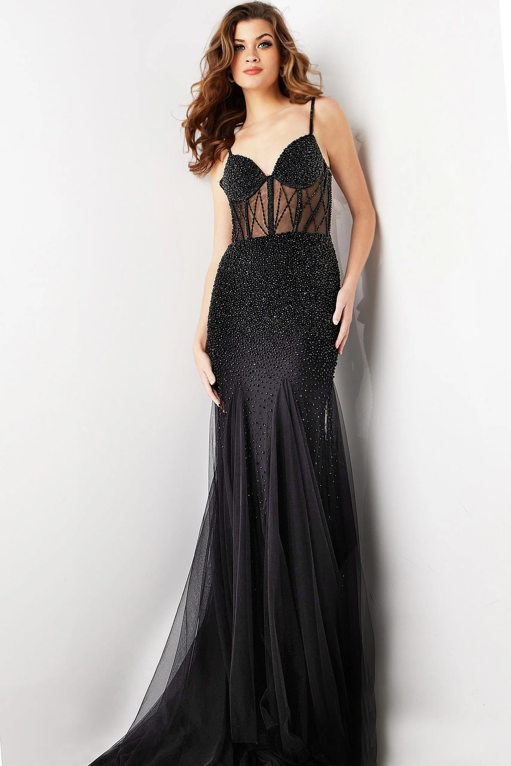 Beaded Sheer Fitted Sleeveless Gown by Jovani 37202