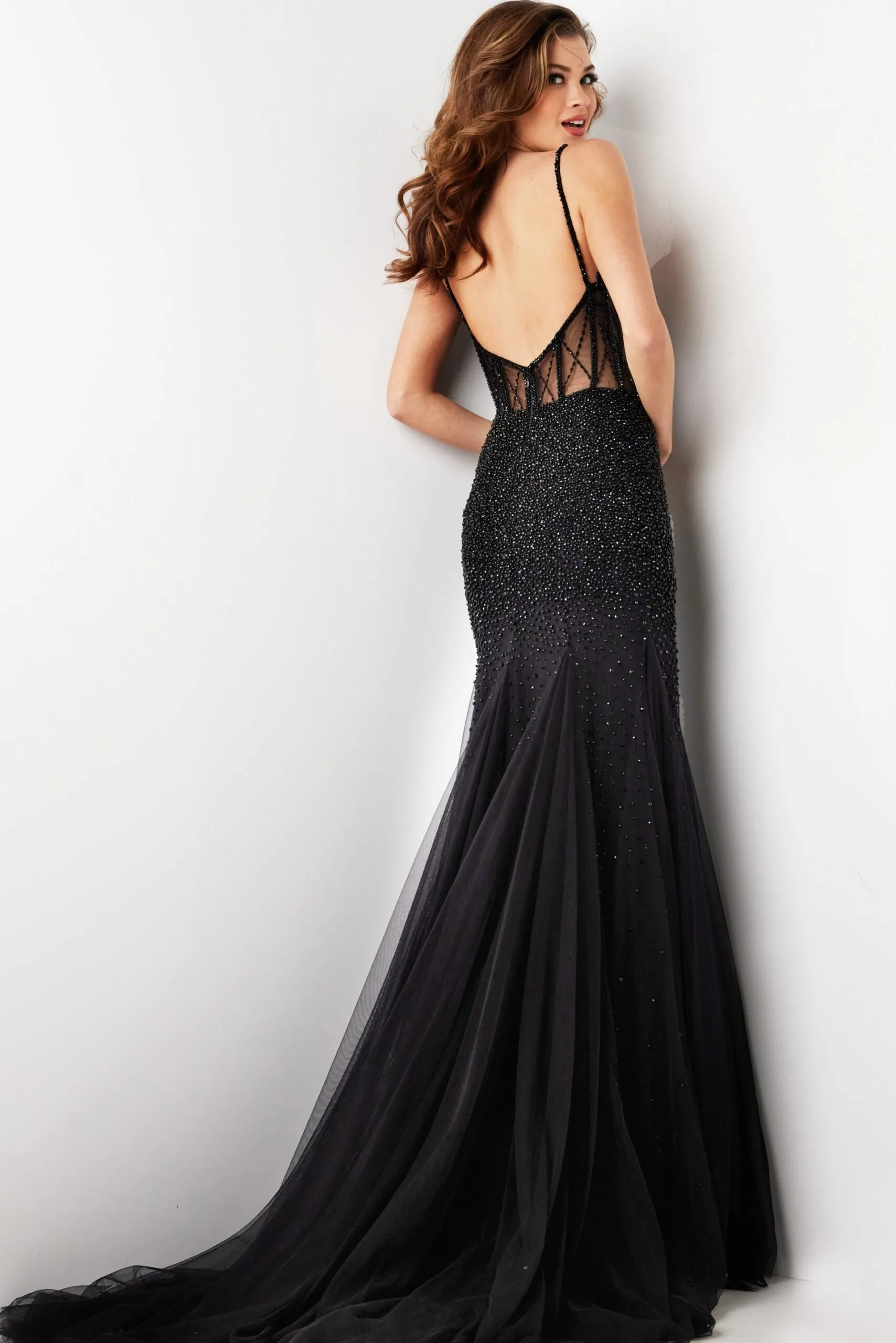 Beaded Sheer Fitted Sleeveless Gown by Jovani 37202