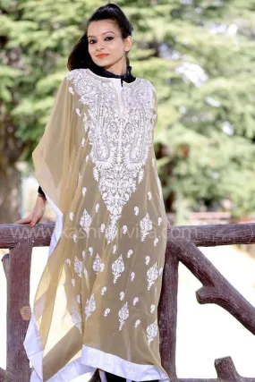 Beige Colour Georgette Kashmiri Aari Work Designer Kaftan