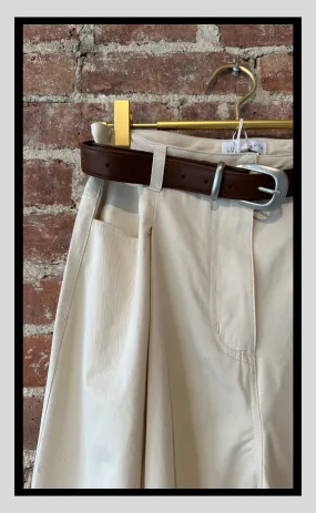 Beige Wide-Leg Trousers with Complementary Brown Belt