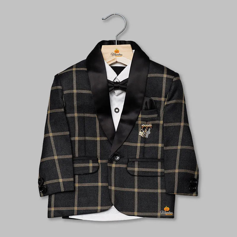 Black & Navy Blue Checks Tuxedo for Boys