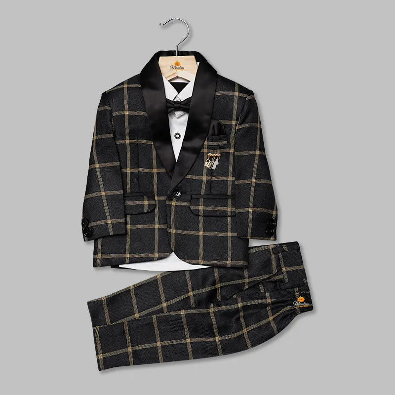 Black & Navy Blue Checks Tuxedo for Boys