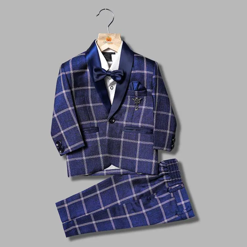 Black & Navy Blue Checks Tuxedo for Boys