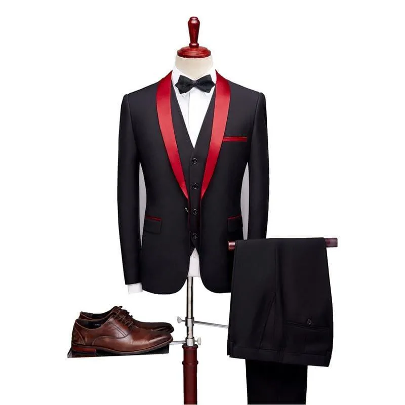 Black and Red Three Piece Tuxedo Suits