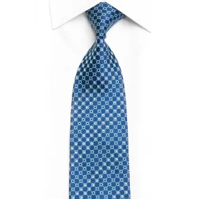 Blue Geometric Trellis On Blue Rhinestone Tie With Silver Sparkles