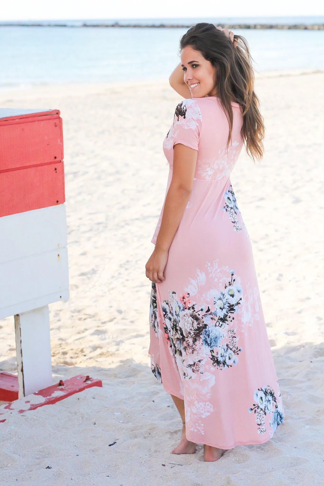 Blush and Blue Floral High Low Dress