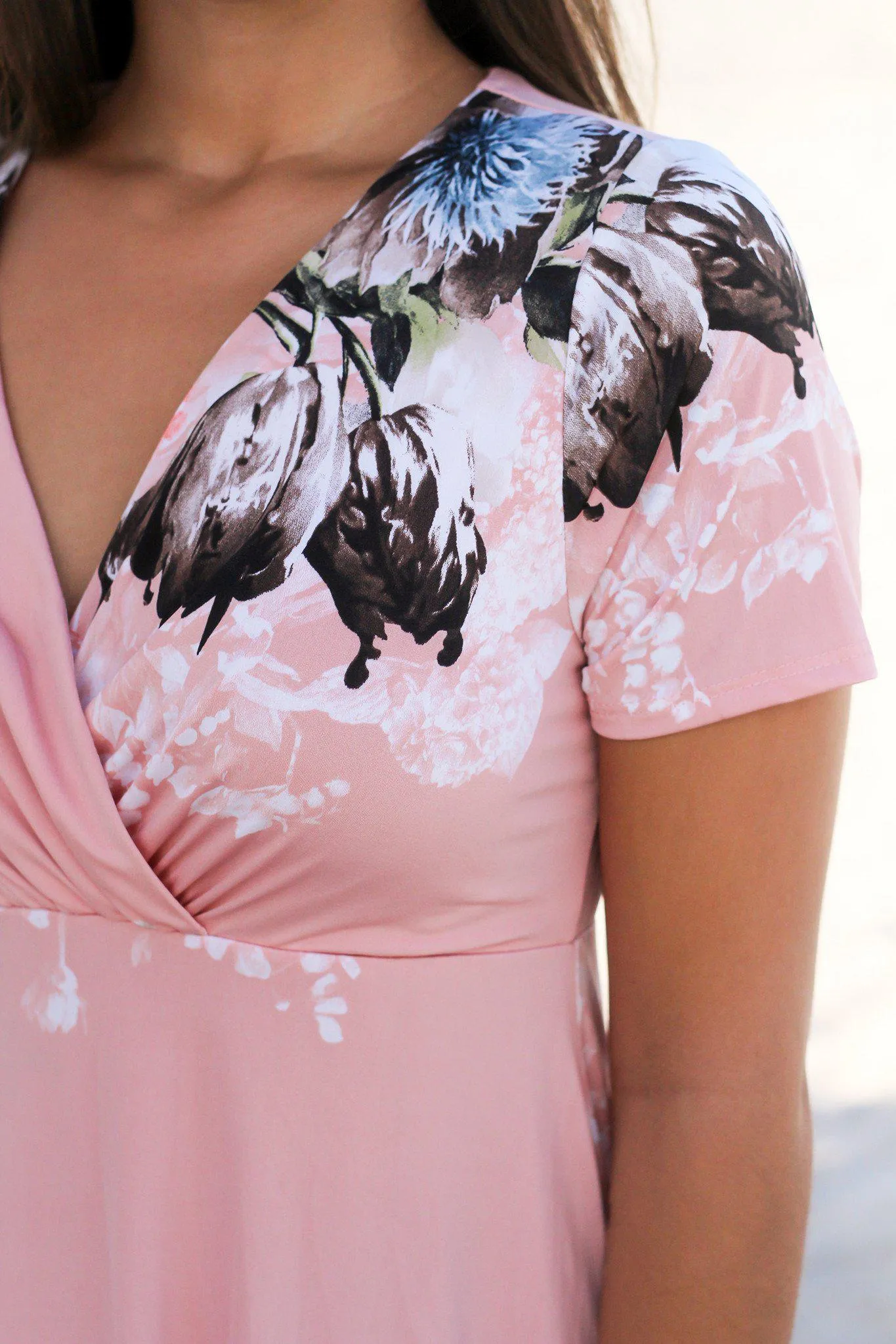 Blush and Blue Floral High Low Dress