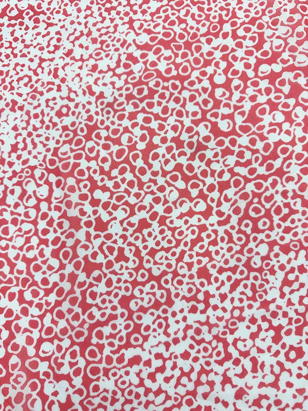 Coral and White Circle Print Poly Chiffon Fabric