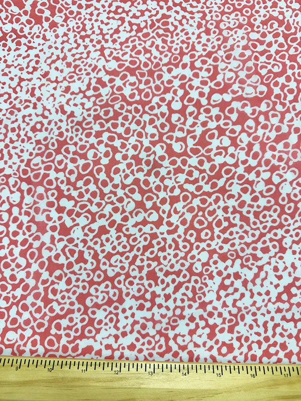 Coral and White Circle Print Poly Chiffon Fabric