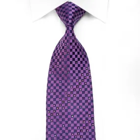 Daks Men's Crystal Silk Necktie Purple Checkered With Purple Sparkles