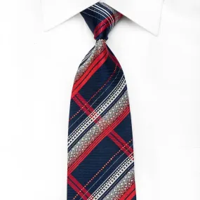 Daks Mens Crystal Silk Necktie Silver Red Striped On Blue With Silver Sparkles