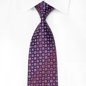 Daks Men's Crystal Silk Tie Geometric Circles On Purple With Silver Sparkles