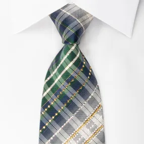 Daks Silk Rhinestone Necktie Green Blue Plaid With Gold Sparkles