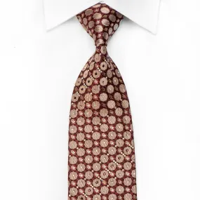 Daniel Hechter Men's Crystal Silk Tie Golden Geometric Monogram On Burgundy With Sparkles