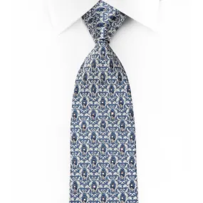 Daniel Hechter Rhinestone Tie Silver Filigree On Blue With Gold Sparkles