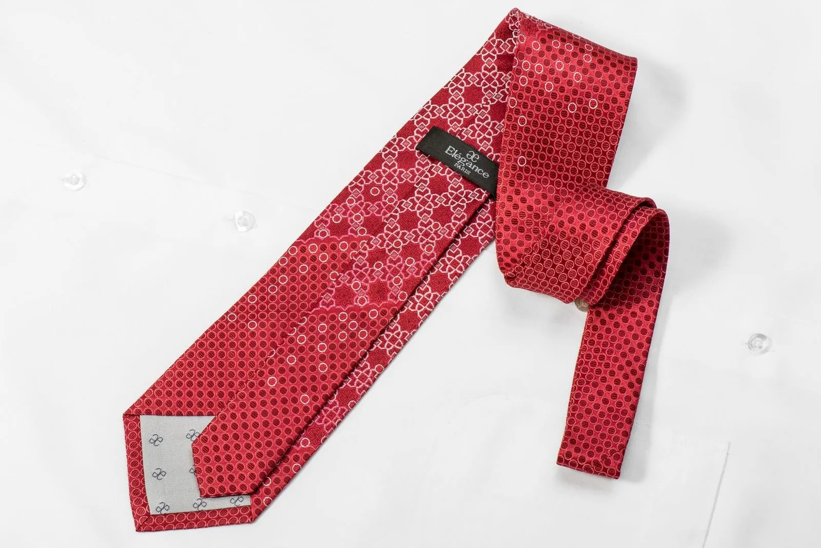 Elegance Mens Crystal Silk Necktie Geometric On Red With Silver Sparkles