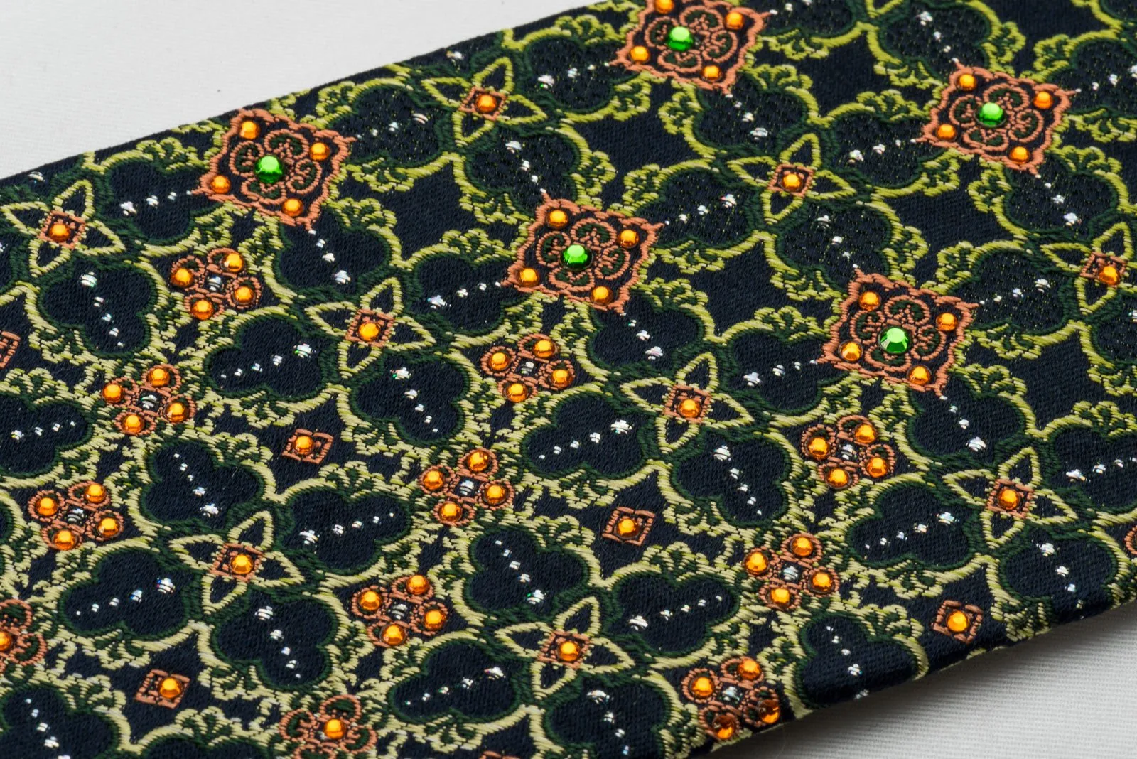 Elle Homme Rhinestone Necktie Green Marrakesh On Dark Blue With Silver Sparkles