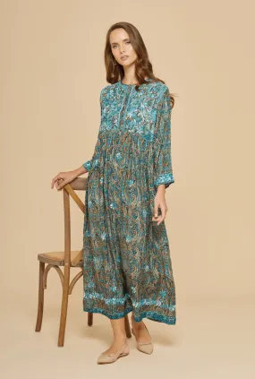 Embroidered Chikankari Boteh Green Kaftan