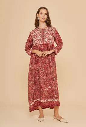 Embroidered Chikankari Kashmiri Red Kaftan