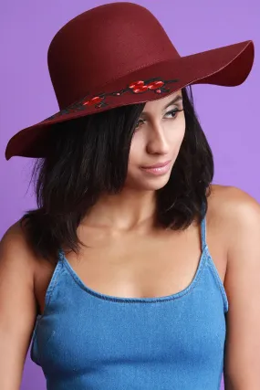 Embroidered Floral Accent Felt Floppy Hat