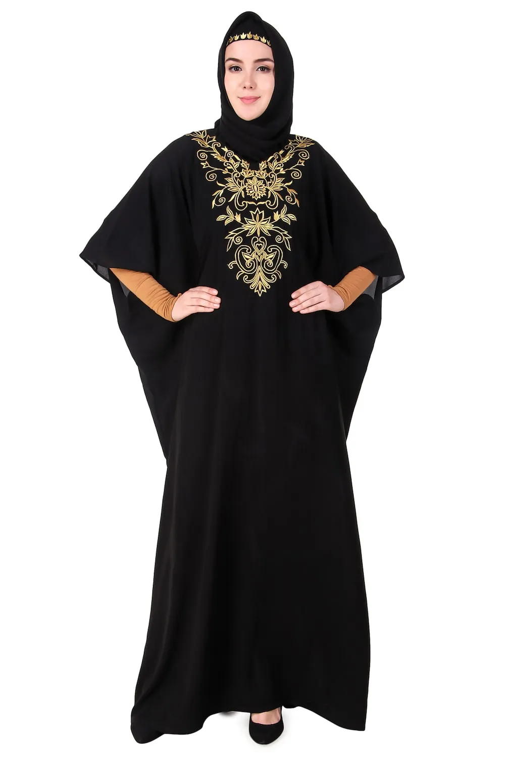 Embroidered Floral Gold Festive Kaftan