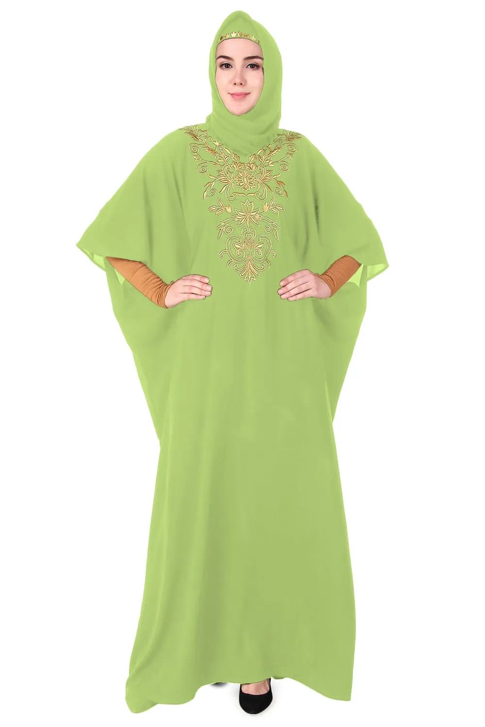 Embroidered Floral Gold Festive Kaftan