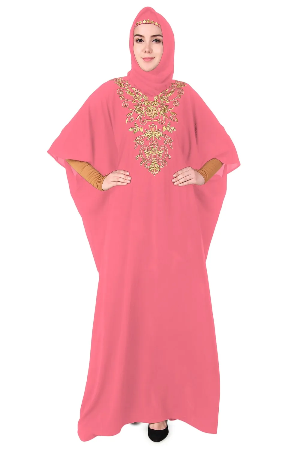 Embroidered Floral Gold Festive Kaftan