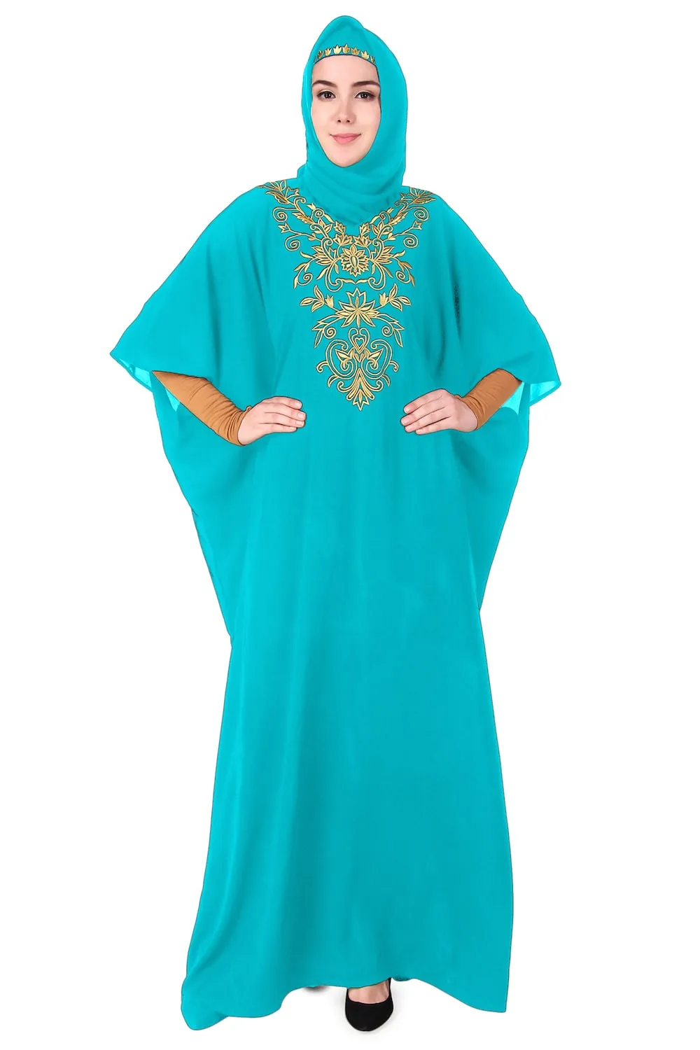 Embroidered Floral Gold Festive Kaftan