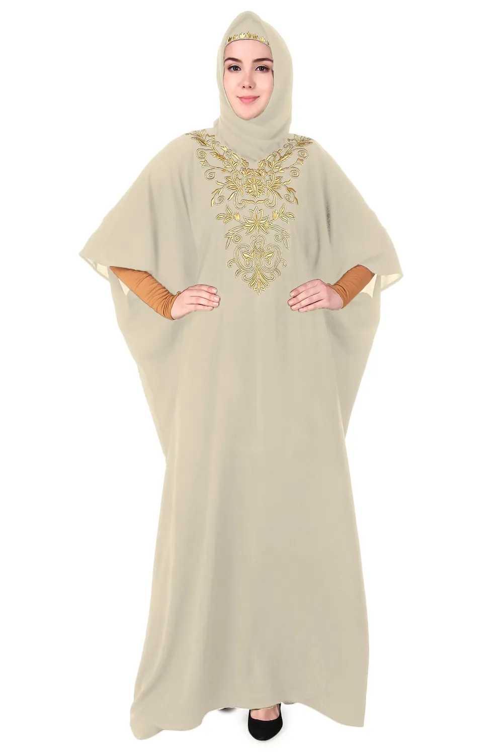 Embroidered Floral Gold Festive Kaftan