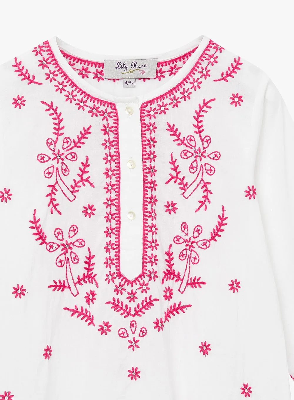 Embroidered Kaftan in White/Fuchsia