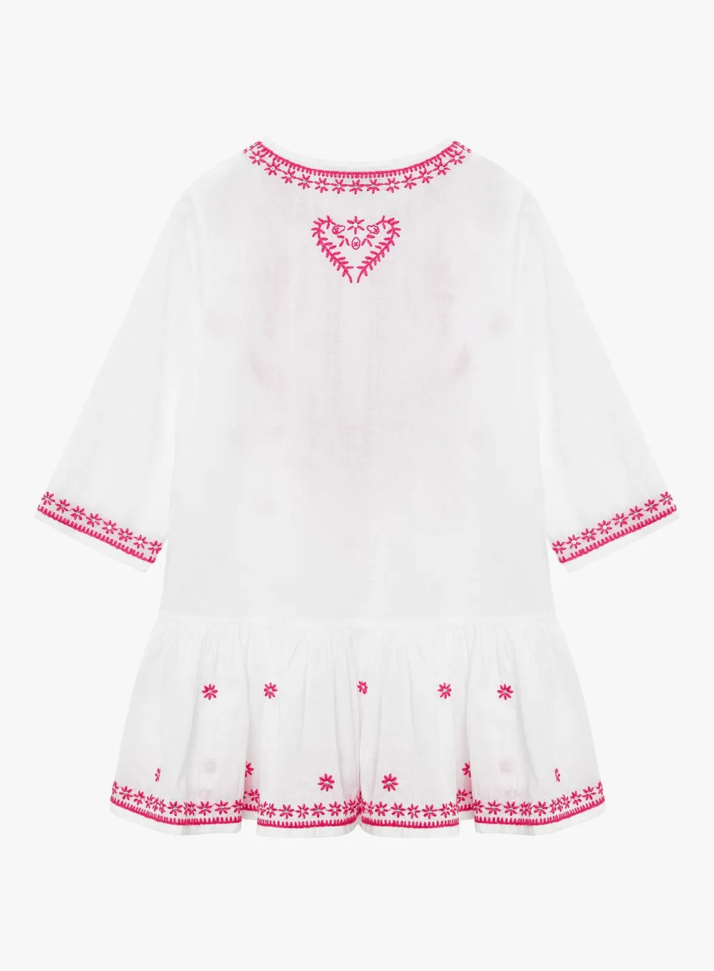 Embroidered Kaftan in White/Fuchsia