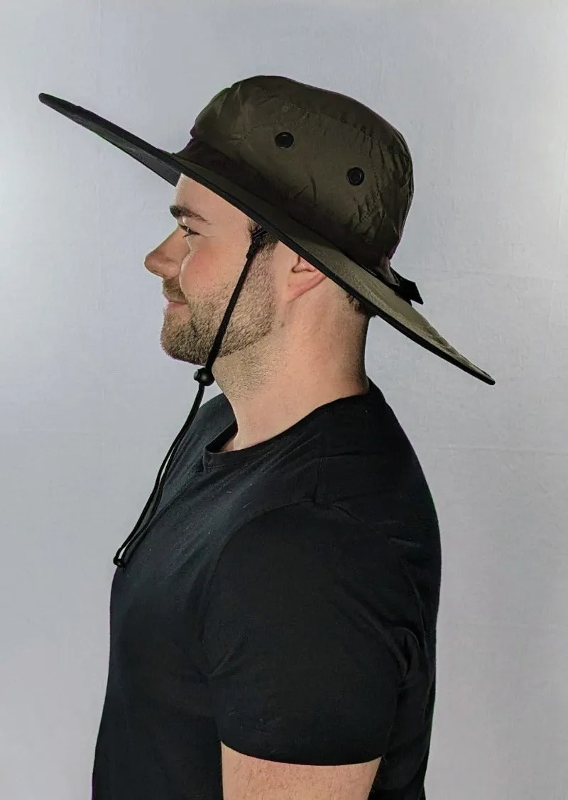 Extra Big Brim Olive Hat Chin Strap Breathable Unisex