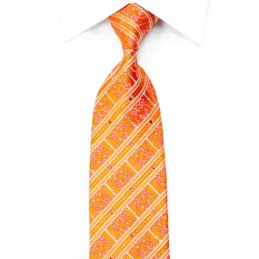 Franco Ferraro Rhinestone Necktie Striped & Cartouche On Orange With Sparkles