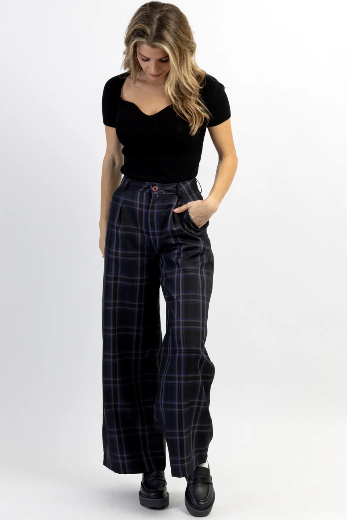 FRANCOISE CHARCOAL PLAID TROUSER PANT