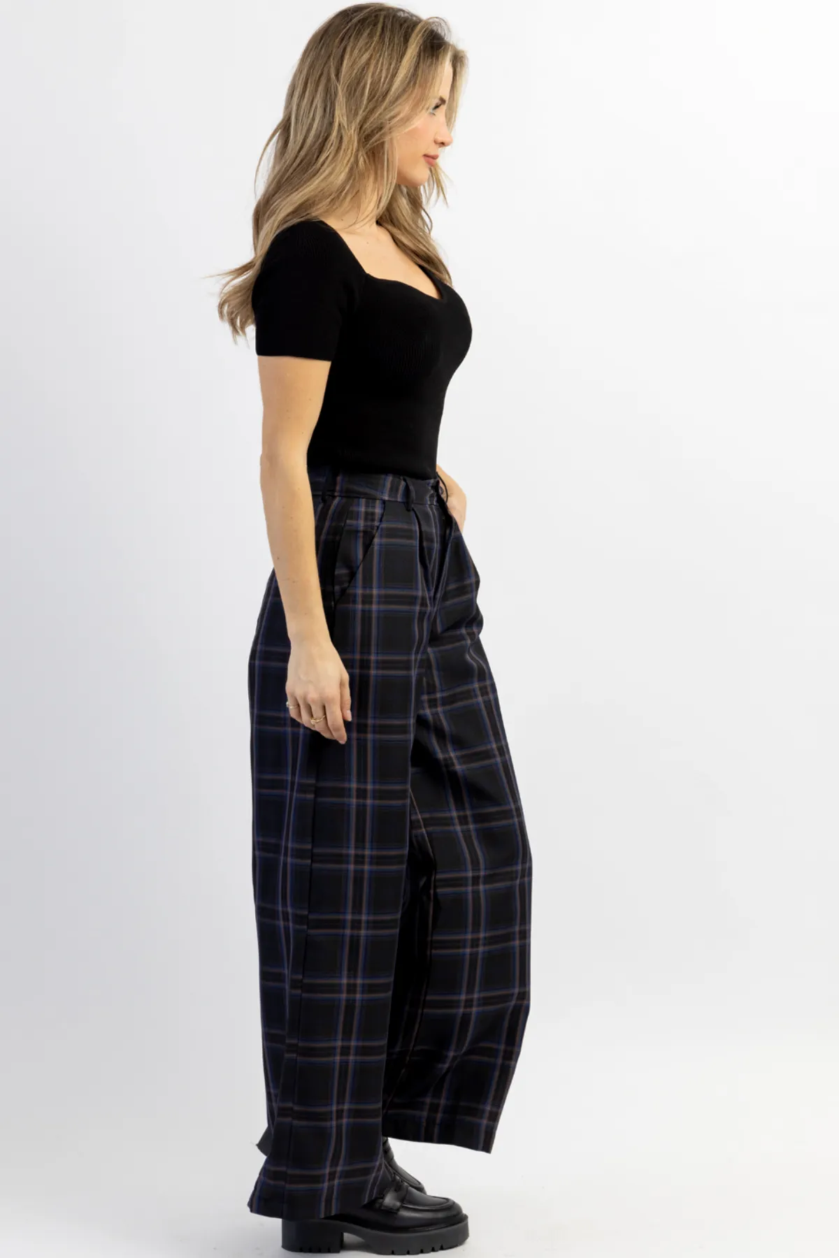 FRANCOISE CHARCOAL PLAID TROUSER PANT