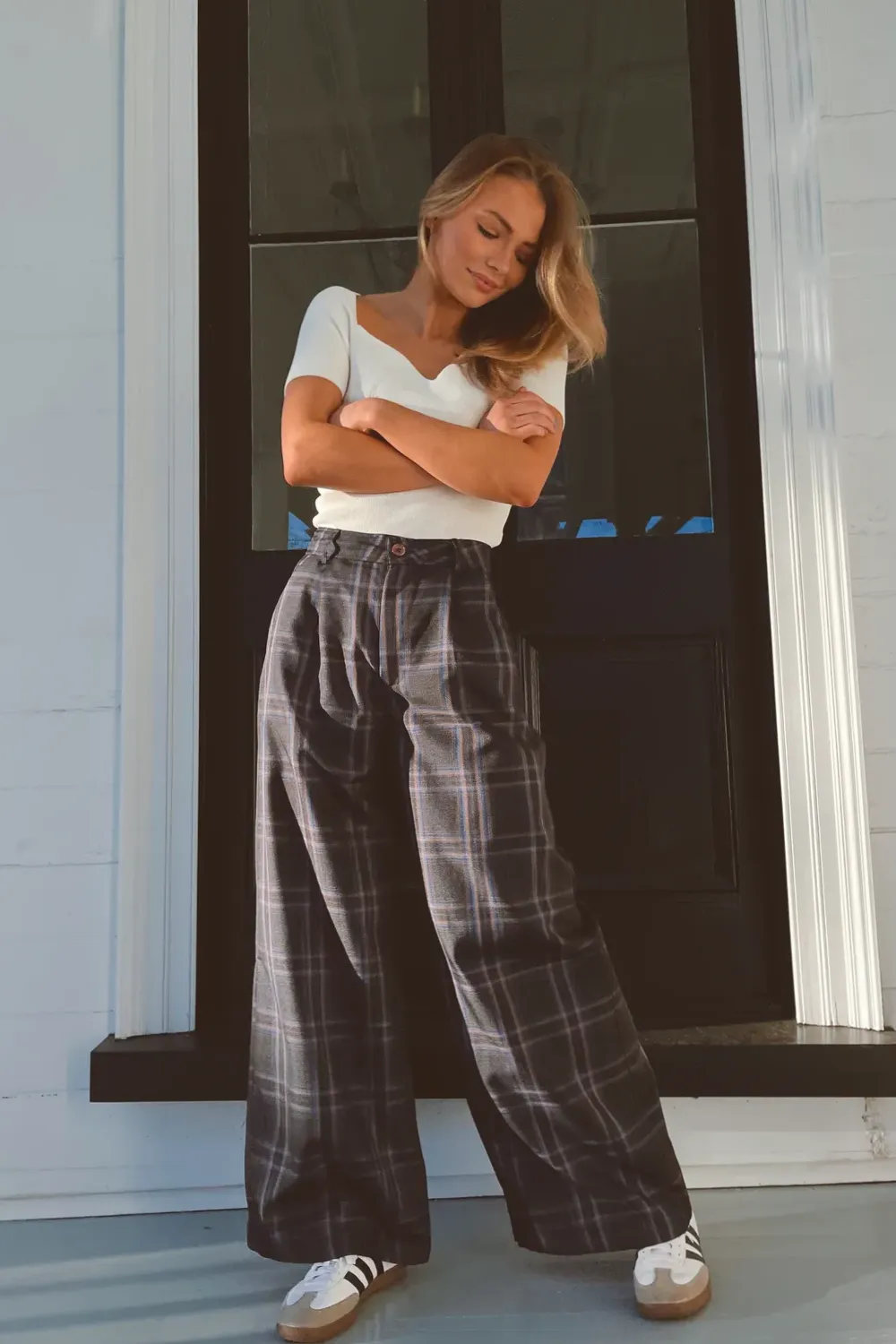 FRANCOISE CHARCOAL PLAID TROUSER PANT