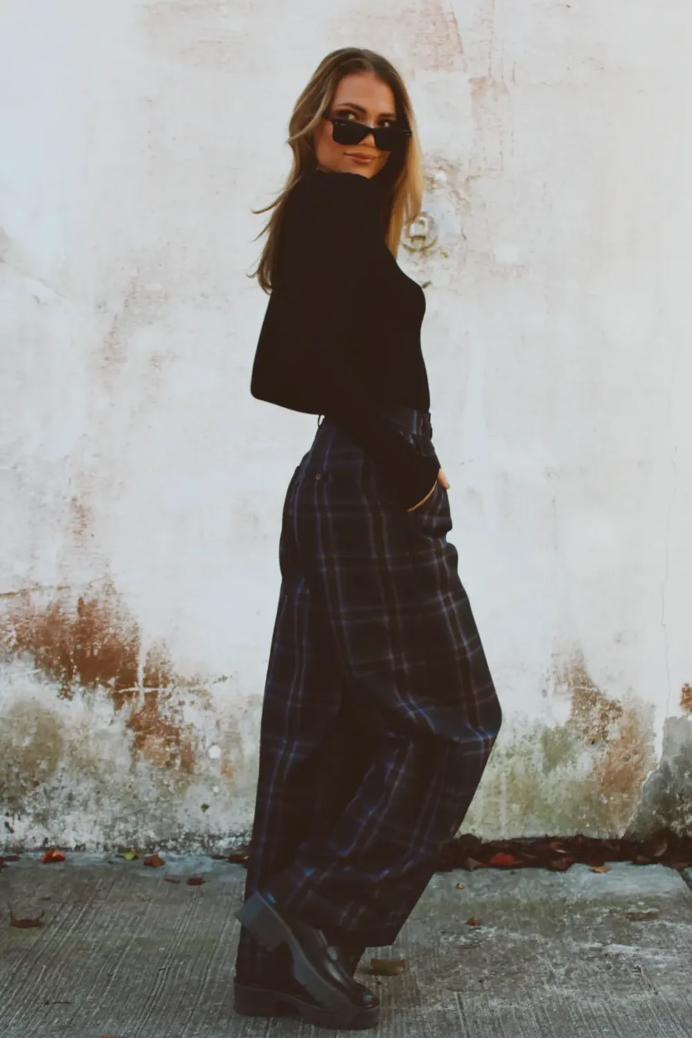 FRANCOISE CHARCOAL PLAID TROUSER PANT