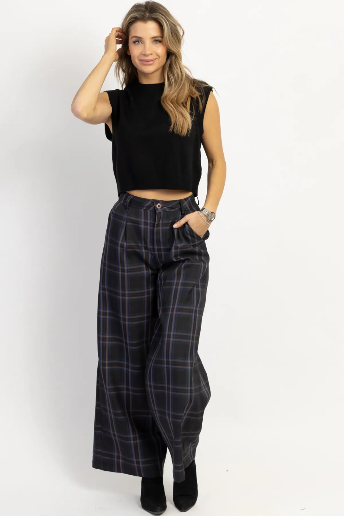 FRANCOISE CHARCOAL PLAID TROUSER PANT