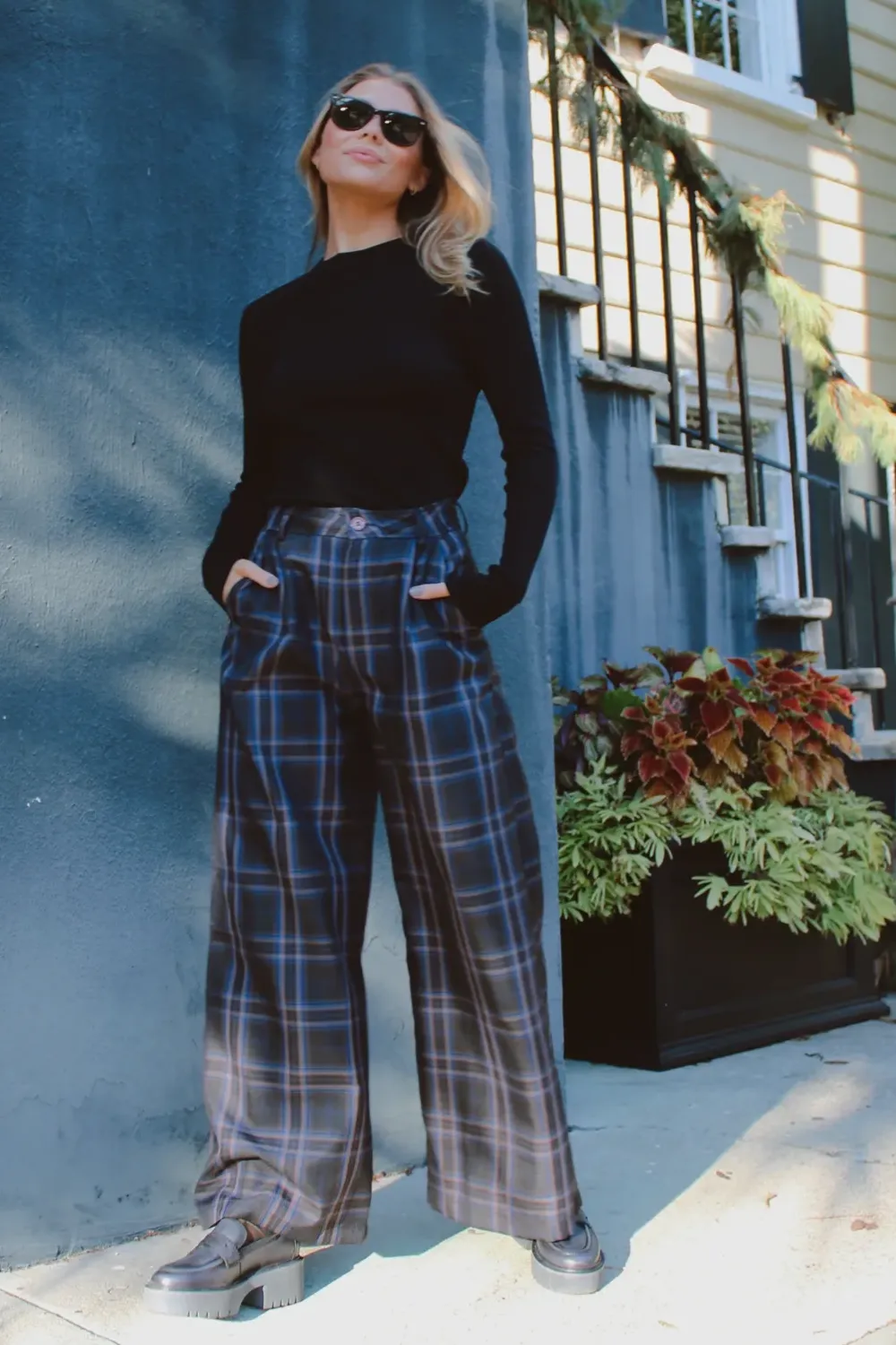 FRANCOISE CHARCOAL PLAID TROUSER PANT