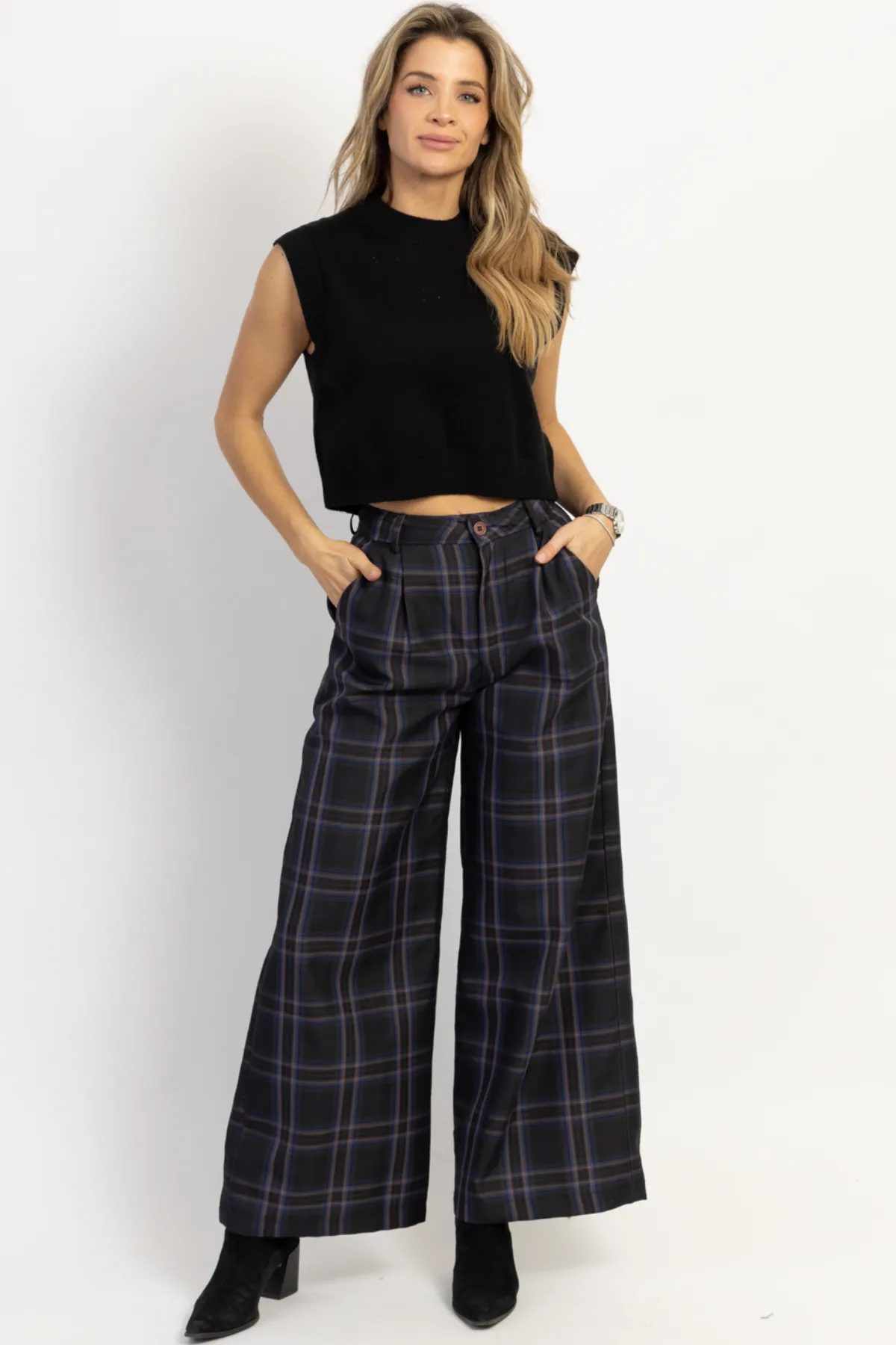 FRANCOISE CHARCOAL PLAID TROUSER PANT